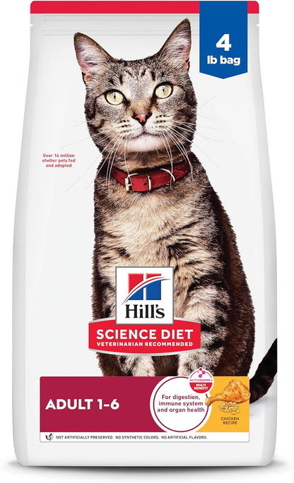 Hill'S Science Diet Adult 1-6 Dry Cat Food | #1 Veterinarian Recommended, Chicken Recipe, 4 Lb. Bag1