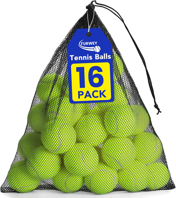 FURWEY Tennis Balls for Dogs 16 Pack,2.5 Inches,Durable and Non-Toxic Dog Toys Balls with Mesh Bag,Colorful Fetch Toys Balls for Pet Dog (Non Squeaky)10