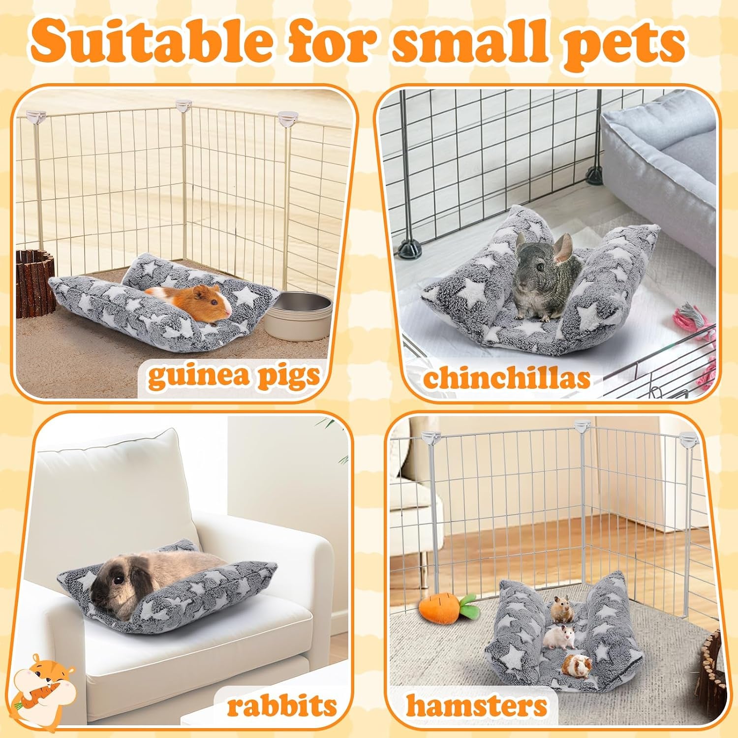 mewtogo-15-7-x-14-bunny-bed-for-rabbit-cage-thickened-soft-prevent-sore-hocks-plush-mat-with-cotton-lounger-pillows-small-animal-flop-mat-for-hutch-sleeping-indoor-gray-star
