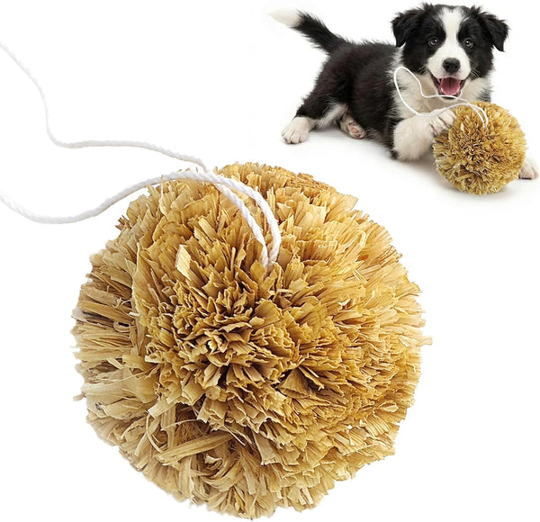 Dog Chew Toys, 3Pcs Woven Grass Chew Ball for Dogs, Dental Teething & Interactive Fetch Toys, Outdoor Digestible Chew Ball for Boredom Relief - Seaweed & Timothy Hay, Cornsilk, Cornleaf14