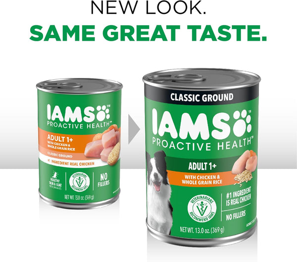 IAMS Proactive Health Ground Wet Dog Food, Chicken, 13 Oz, 12 Pack | Made with Real Chicken, Omega-6 for Skin & Coat, No Fillers or Artificial Flavors, 100% Complete & Balanced Adult Maintenance3