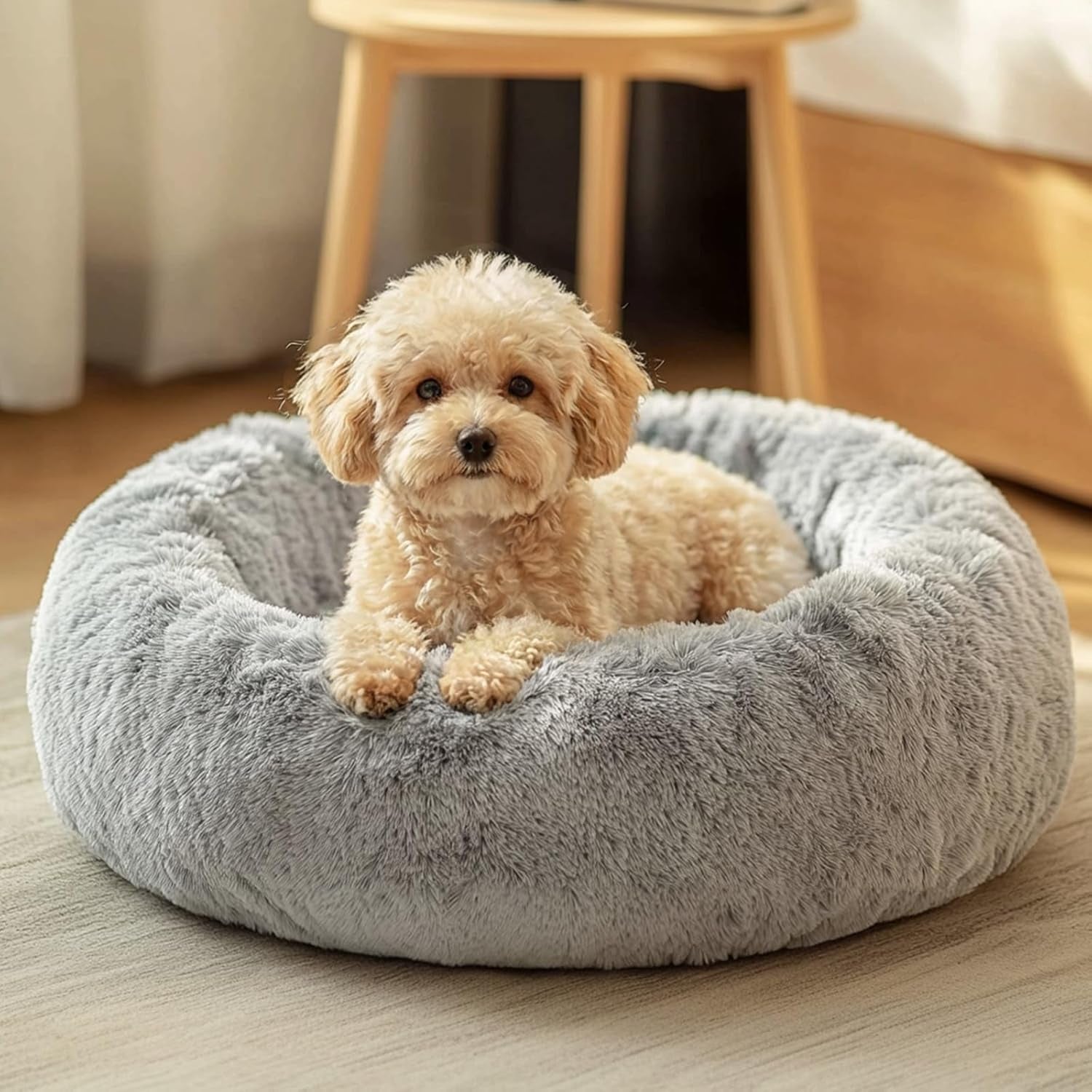 jollyvogue-small-dog-bed-calming-dog-beds-for-small-dogs-indoor-cats-20-inches-donut-washable-cat-bed-for-kittens-puppies-round-fluffy-plush-faux-fur-pet-bedssmoke-grey