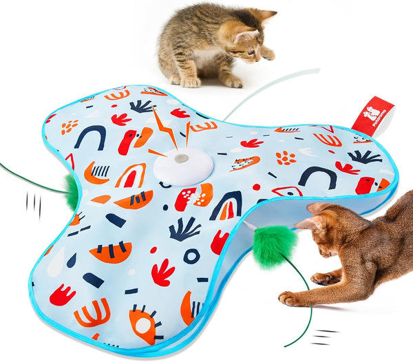 Potaroma Hide and Seek Interactive Cat Toys | Moving Concealed Wand Feather, Automatic Chargeable Indoor Kitten Exercise Kicker, Mouse Squeaky, Floral Cover1