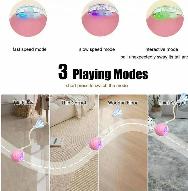 Interactive Dog Cat Toy Ball, Upgraded Rechargable Rolling Pet Ball with 2 Tails, Smart Automatic Moving Toy for Bored Indoor Kitty Puppy -Pink5