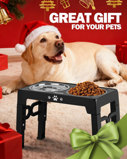 Jovrun Elevated Dog Bowls for Medium Large Size Dogs, Non-Slip Dog Feeder with 1*Stainless Steel Dishes & 1*Slow Feeder Bowl, 5 Heights Adjustable Raised Bowls to 3.15″-8.66″-9.84″-11.02″-12.2″7