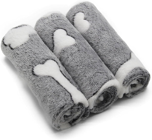 1 Pack 3 Puppy Blankets Super Soft Warm Sleep Mat Grey Cute Print Blanket Fluffy Fleece Pet Blanket Flannel Throw Dog Blankets for Small Dogs Puppy Dogs Fluffy Cats,Bone-Small(23"X15")1