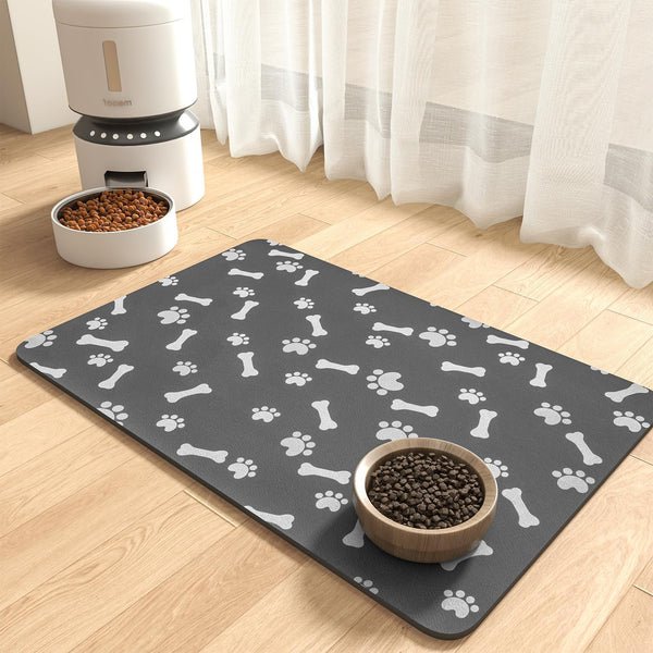 Montvoo-Absorbent Pet Feeding Mat-No Stains Pet Mat for Food and Water Bowl-Quick Dry Cat & Dog Food Mat Water Dispenser Mat-Pet Supplies Mat-Dog Water Bowl Mat for Messy Drinker,（Darkgrey,12"X19"）15