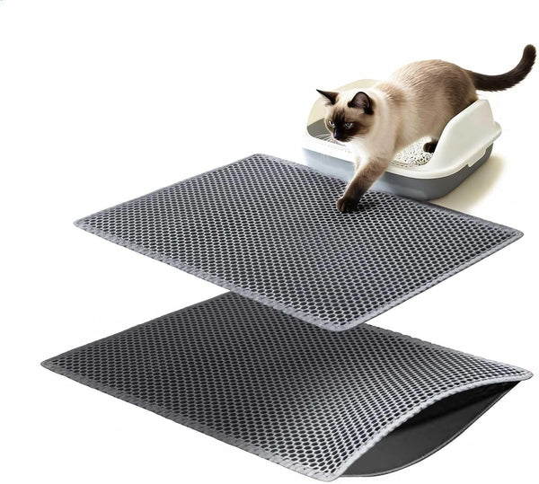 Cat Litter Mats (2-Pack) 24" X 15", Litter Box Mats with Double Layers, Urine-Proof and Non-Slip Litter Trapping Mats, Easy Clean Leakproof , Soft EVA Durable Anti-Scratch Kitty Litter Mat, Grey1