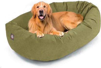 Majestic Pet 32 Inch Suede Calming Dog Bed Washable – Cozy Soft round Dog Bed with Spine Support for Dogs to Rest Their Head - Fluffy Donut Dog Bed 32X23X7 (Inch) - round Pet Bed Medium – Sage10