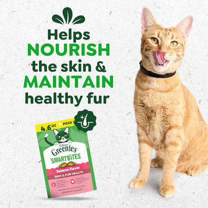 Greenies Feline Smartbites Skin & Fur Health Cat Treats, Salmon, 4.6 Oz | Fish Oil & Flaxseed, Omega-3S, No Artificial Flavors or Preservatives, under 2 Calories per Treat, Crunchy & Soft2