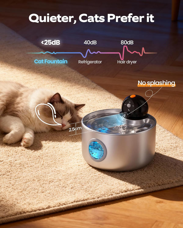 Wireless Cat Water Fountain Cordless: Battery Operated Cat Fountains | 88Oz/2.6L Stainless Steel Pet Water Fountain for Drinking with Motion Sensor Rechargeable Automatic Water Dispenser Indoor4