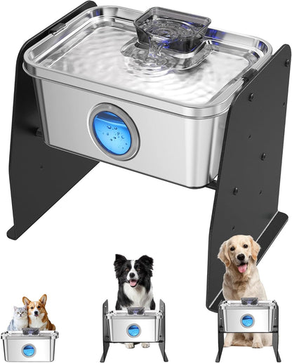 PETIMI Dog Water Fountain, 2 Gallon 304 Stainless Steel Large Pet Water Fountain for Dogs & Cats, Ultra Quiet Indoor Pet Fountain, Safety Lock, 3 Replacement Filters Included, Smart Pump Protection10