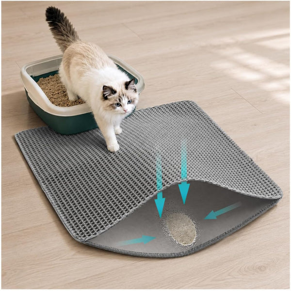 Cat Litter Mat for Indoor Cats Eva Double-Layer Litter Box Mat Washable for Easy Cleaning Cat Rug Collects Litter and Prevents Liquid Leakage (Gray, 23.6×15.7Inch)1