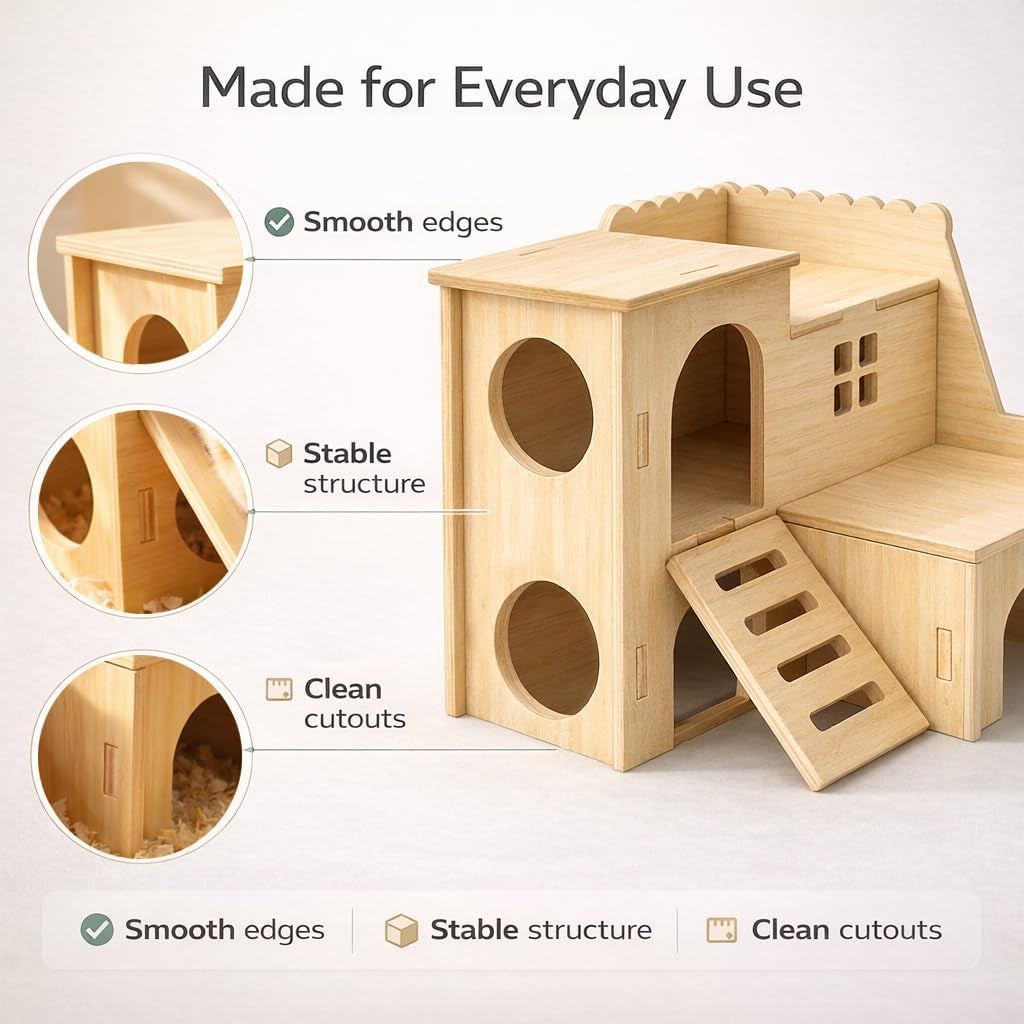 tiny-hamster-maze-wood-house-fun-slide-house-double-decker-hut-for-dwarf-gerbil-mouse-mice-rat-small-animalsonly-for-small-hamster