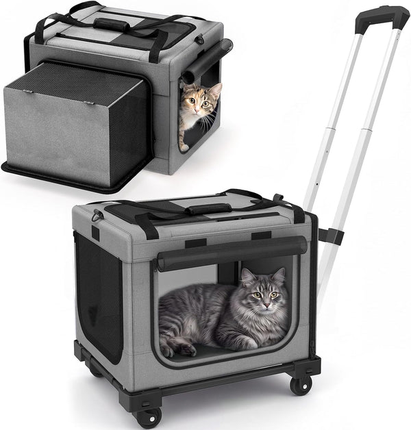 17In Wheeled Expandable Cat Carrier for Cats Small Dogs, Gray | Elescopic Rod, Expandable Side Room, Foldable Breathable Mesh, Portable Carrier for Indoor & Outdoor Pet Travel1