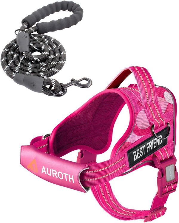 AUROTH Dog Harness and Leash Set, Soft Padded Service Dog Vest with 5.25FT Dog Leash, No Choke, Easy on Pet Vest, Adjustable Reflective No Pull Pet Vest Medium Sized Dog, Easy Walking and Training25