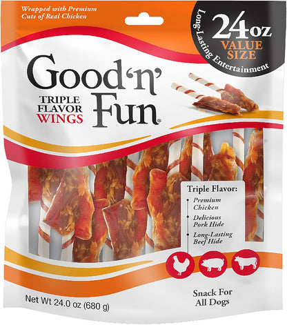 Good 'N' Fun Wings Long-Lasting Dog Treat, with Real Proteins, Premium Chicken and Beef Hide, Supports Dental Health, Mental Stimulation, 12 Oz12