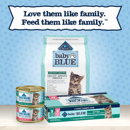 Blue Buffalo Baby Blue Natural Kitten Wet Cat Food Paté Variety Pack, Healthy Growth Formula with DHA, High-Protein & Grain-Free, Chicken and Salmon Recipes, 3-Oz Cans (6 Count, 3 of Each)9