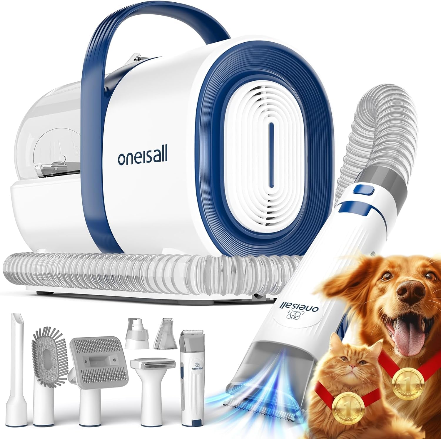 oneisall-dog-grooming-vacuum-pet-grooming-vacuum-with-clipper-nail-grinder-1-5l-dust-cup-dog-deshedding-brush-with-7-tools-for-shedding-pet-hair-home-cleaningblue