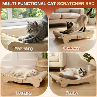 NOCOEX Sisal Cat Scratcher Bed: Wood Scratch Board Hammock for Indoor Cats | Natural Solid Wood Curved Frame Lounger Sleep Scratching Pad Post Large Cats 45 Lbs, Easy Assembly Modern Furniture Protector4