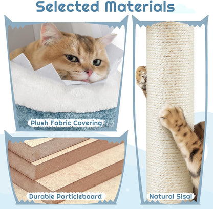Yaheetech 72.5In Shark Cat Tree, Shark Mouth Bed, 2 Condos, Blue & White | Ocean-Themed Design, Multi-Level Layout, 2 Wide Perches, Interactive Toys, Sturdy Anti-Wobble, Spacious for Multi Indoor Cats6