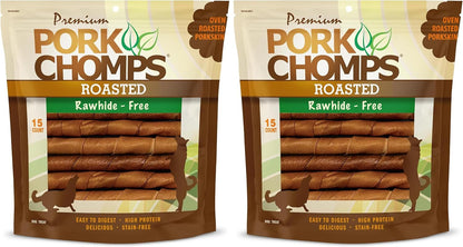 Pork Chomps Roasted Pork Skin Dog Chews, 6 Inch Twists, 15 Count - Long-Lasting Treats for Dogs - High Protein, Rawhide-Free, Low Fat, Healthy & Delicious Chews9