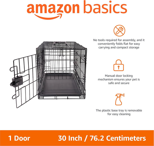Amazon Basics Portable, Foldable Metal Wire Dog Crate with Removable Tray, Single Door, Divider Panel, Quick Setup, 30 X 19 X 21 In, Black2