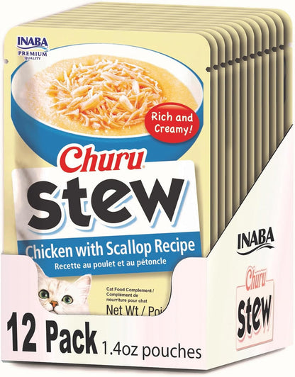 INABA Churu Stew for Cats, Side Dish Pouch with Vitamin E, 1.4 Ounces per Pouch, 12 Pouches, Chicken & Seafood Variety11