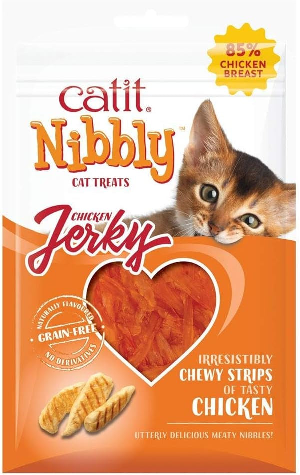 Catit Nibbly Jerky Cat Treats, Chicken & Fish Recipe - Grain-Free Cat Treat White, 1 Ounce (Pack of 2)15