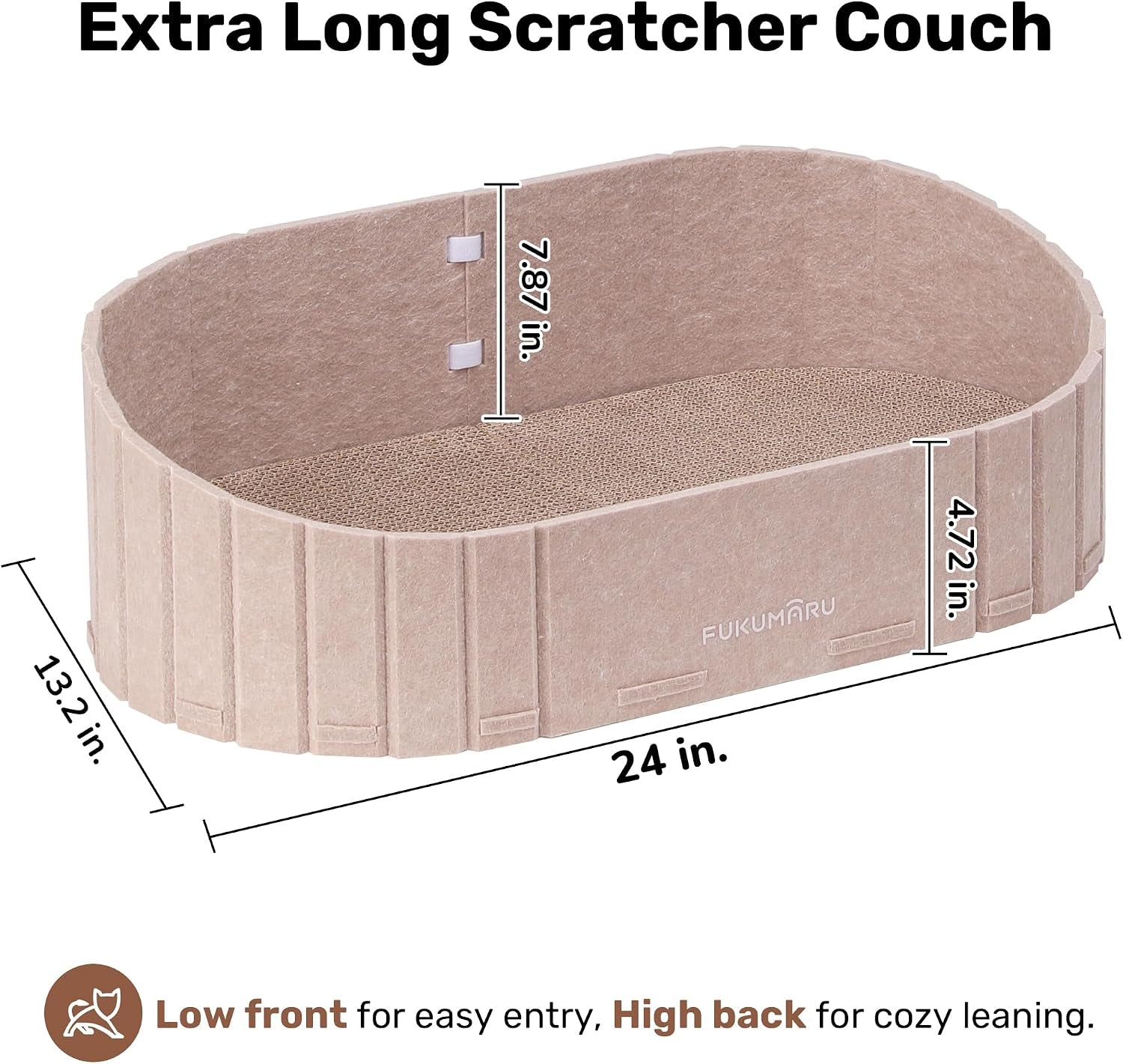 fukumaru-cat-scratcher-24-inch-sofa-shape-cat-scratching-bed-couch-indoor-oval-felt-cat-scratcher-bed-with-reversible-detachable-cat-scratching-boards-round-cats-scratch-pads-refill-beige