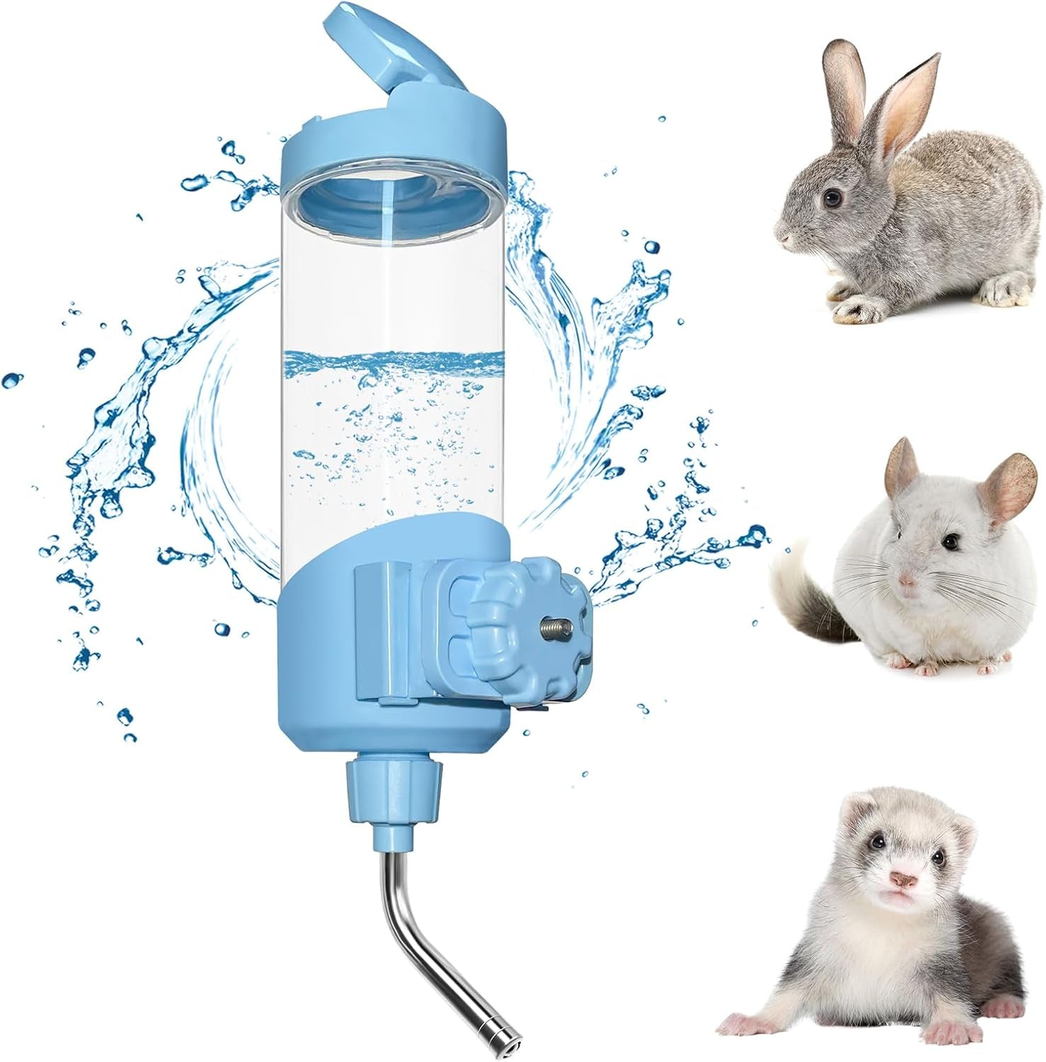 vannon-top-fill-small-animal-water-dispenser-for-cage-23oz-auto-feeding-crate-water-bottle-for-rabbit-chinchilla-ferret-guinea-pig-squirrel-hedgehog-pet-nozzle-diameter-10mm-bpa-free-blue