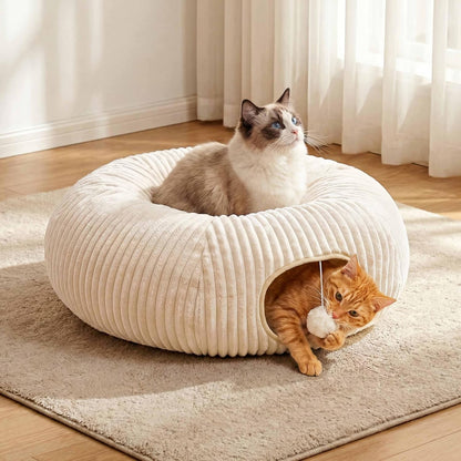 Cat Tunnel Bed with 40 Pcs Interactive Cat Toys, Cat Tube with Kitten Toys for Indoor Kittens, Collapsible Play Tunnel, White8