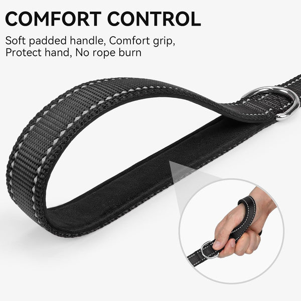 Joytale Reflective Dog Leash for Medium & Large Dogs, 6 FT X 1", Black | Heavy Duty Nylon Webbing, Padded Handle for Comfort, Visible at Night, for Walking & Training3