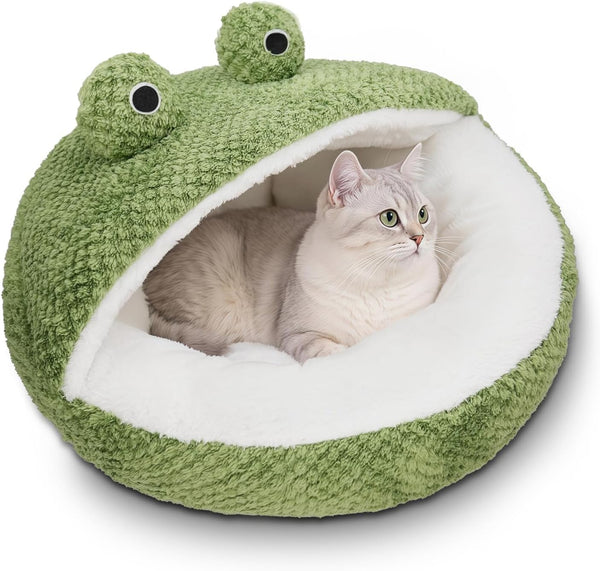 CWV Cute Cat Beds Kitten Beds, Soft Small Dog Beds, Washable Pet Beds for Puppy and Kitty, Funny Frog Cat Cave, 23 Inches1