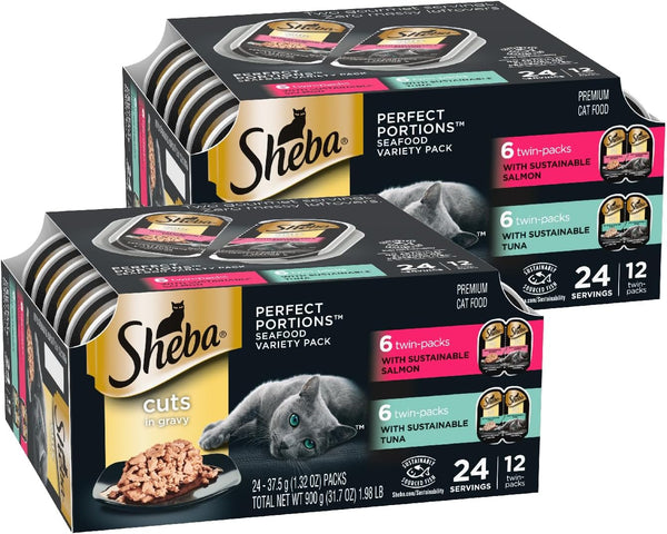 Sheba Perfect Portions Cuts Wet Cat Food, Multipack, 2.6 Oz, 24 Ct | Grain-Free, Chicken, Salmon & Turkey Flavors, Protein-Rich, No Corn or Soy, Essential Vitamins & Minerals, Twin-Pack Trays15