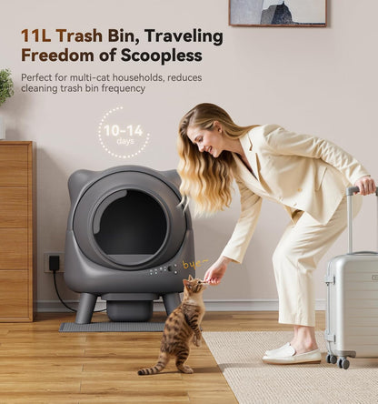 Automatic Litter Box, FEELNEEDY Self Cleaning Litter Box, Odor Control Robot, Cat Ears Design, 65L APP Real-Time Monitor, Cat Litter-Boxs for Multiple Cats, Safety Sensors, with 1 Trash Bag8