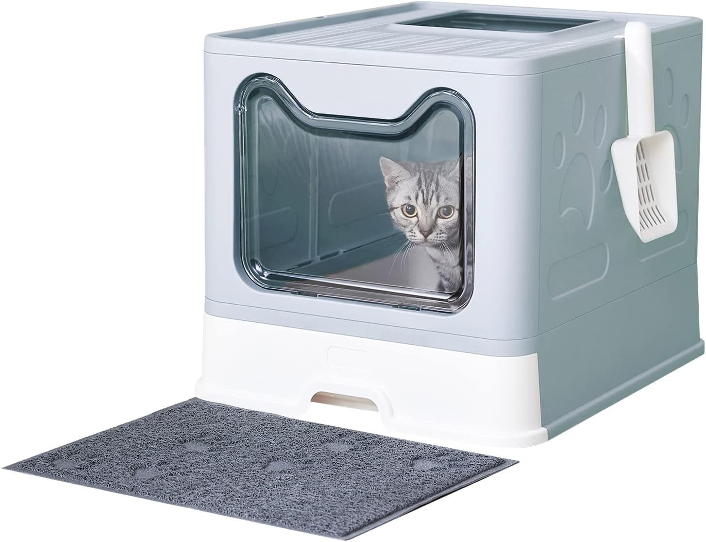 medario-cat-litter-box-with-litter-mat-and-scoop-large-covered-litter-box-with-lid-enclosed-kitty-box-front-entry-top-exit-odor-control-easy-to-clean-grey