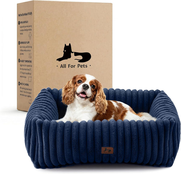 Cute Dog Bed for Small Dogs & Cats,Washable Fluffy Cat Beds for Indoor Cats, Rectangle Orthopedic Memory Foam Puppy Beds with Anti-Slip Bottom, 20 X19 X 7 Inches, Cream(20X19X6Inchs)20