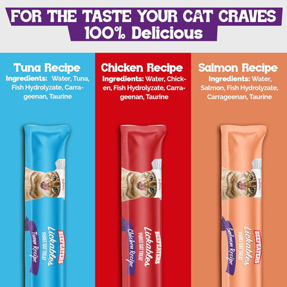 Beefeaters Lickable Cat Treats 48 Count – Puree Squeeze up Tubes Variety Pack (Salmon, Tuna & Chicken) | Grain Free, Taurine Enriched, High Moisture for Picky Eaters | Cat Treat Topper or Snack2