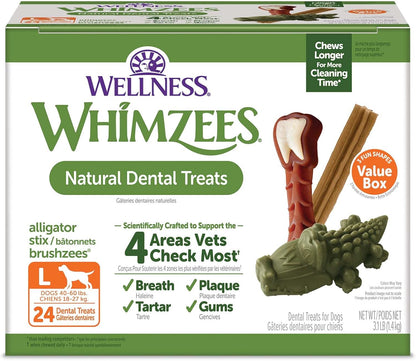Wellness WHIMZEES Value Pack Natural Dog Dental Treat, Chews, Freshens Breath, Large Size, 50.9 Oz Box, 24 Count1
