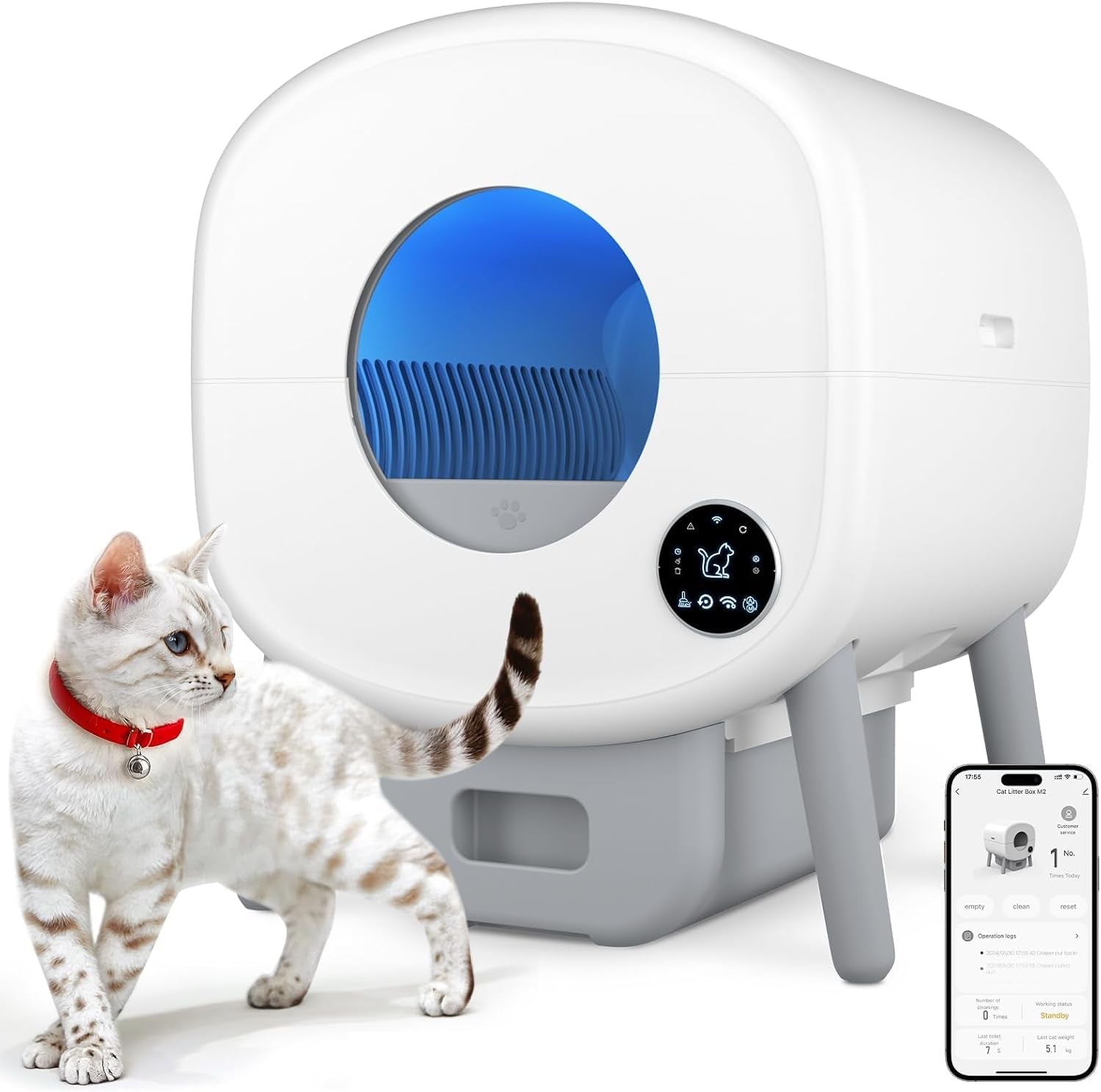 cumrige-self-cleaning-litter-box-large-capacity-automatic-cat-litter-box-self-cleaning-for-cats-app-control-safety-protection-2-roll-garbage-bags-white-grey