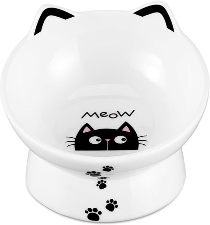 Porcelain Raised Cat Bowl, No Spill Cat Water Bowl with anti Slip Band, Elevated Porcelain Pet Bowl Protect Pet'S Spine, Large Capacity Pet Water Bowl, 15 Oz, Dishwasher Safe | anti Vomiting, Whisker Friendly, Shallow Food Dish and Deep Water Bowl, Anti-Slip Base, Lead&Cadmium-Free, Senior-Pet Access7
