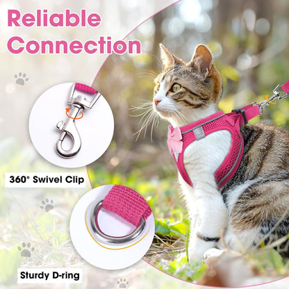 Cat Vest Harness and Leash Set, Escape Proof Kitten Harness Pink XS | Safe Reflective Strips, Adjustable Easy Wear Kitty Harness, Sturdy Clip Buckle, Breathable Mesh , for Kitty Puppy Bunny Walks6