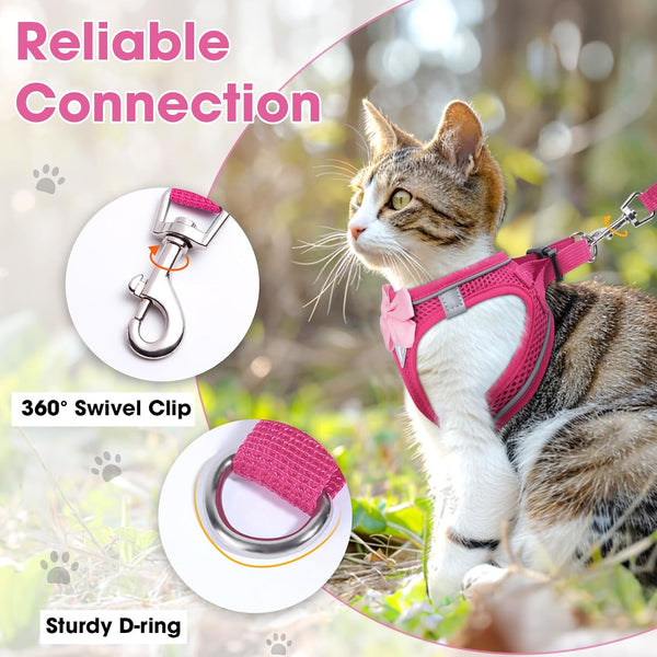 Cat Vest Harness and Leash Set, Escape Proof Kitten Harness Pink XS | Safe Reflective Strips, Adjustable Easy Wear Kitty Harness, Sturdy Clip Buckle, Breathable Mesh , for Kitty Puppy Bunny Walks6