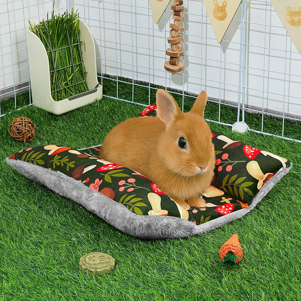 15"X14" Soft Plush Rabbit Bed Washable Cuddle Mat for Small Pets | Reversible Bunny Napping Cushion with Thicker Padding and Floral Designs for Comfortable Rest in Cages7