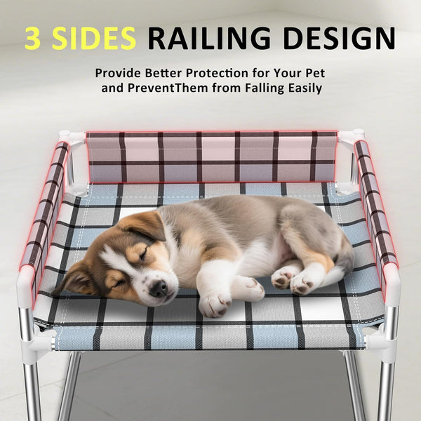 Bedside Cosleeper Dog Bed with Guardrail, 3-Fence Height Elevated Bed Dog | Extension Attached to Human Bed for Medium Dog Cat, Stainless Steel Window Perch Lounge Elevated Sleeper Hammock Furniture4