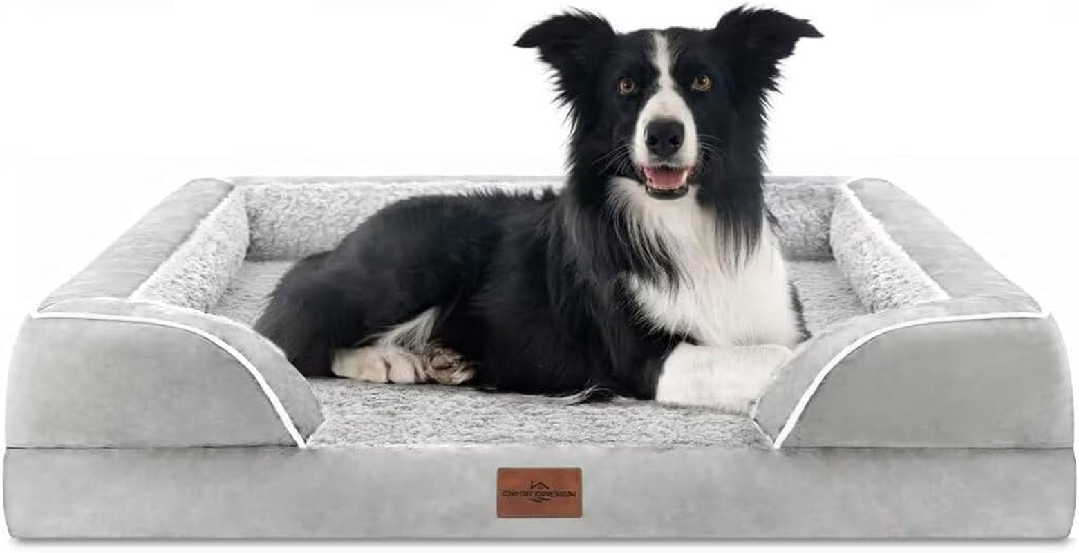 comfort-expression-orthopedic-dog-bed-for-extra-large-dogs-with-bolster-waterproof-dog-couch-bed-with-washable-cover-non-slip-bottom-supportive-egg-crate-foam-xl-pet-bed-42x30-inch