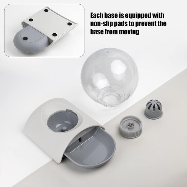 Pet Water Dispenser, 2.8L Automatic Gravity Cat Water Dispenser for Cats, Dogs & Rabbit, Detachable Cat Dog Water Dish Feeder with Spherical Waterer Bubble, Grey6