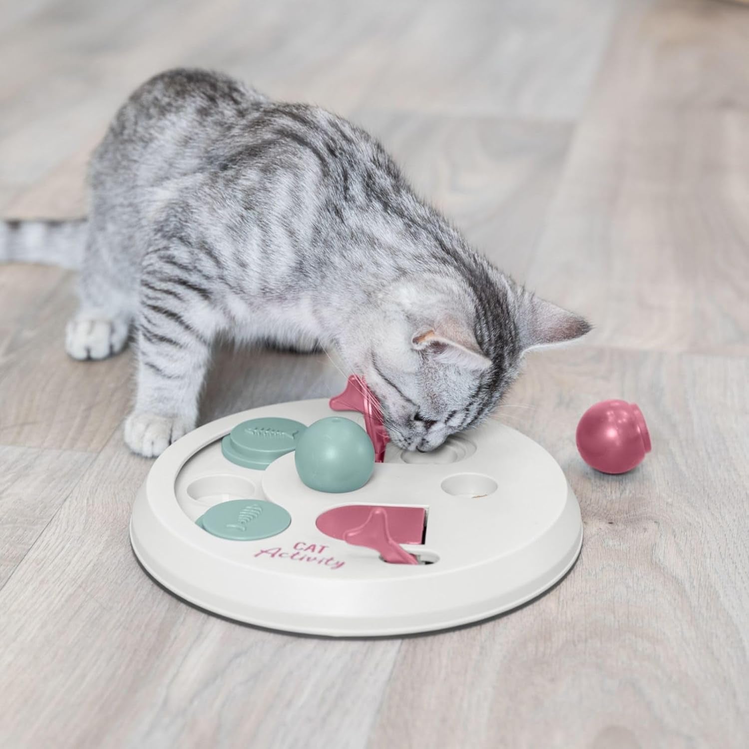 trixie-cat-activity-flip-board-4-module-treat-puzzle-enrichment-toy-for-mental-stimulation-slow-feeding-interactive-cat-toy-for-indoor-cats-berry-gray-9-x-9-x-2-5-in