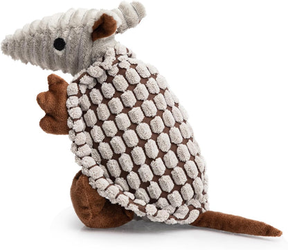 Hollypet Plush Dog Squeaky Toy Stuffed Armadillo Animal Pet Puppy Chew Toys with Clean Teeth for Small Medium Large All Breed Sizes Dogs, Gray, 8 In1